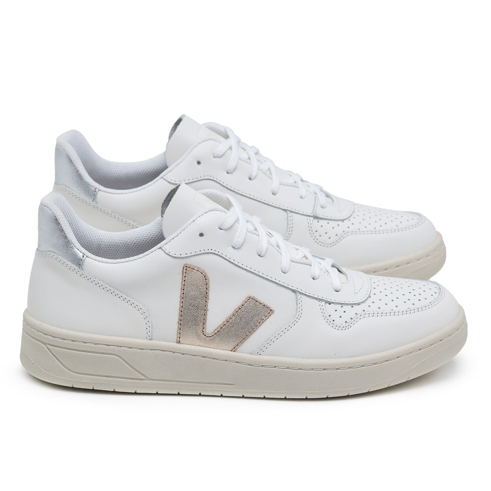 TÊNIS VERT V-10 COURO EXTRA WHITE PLATINE SILVER